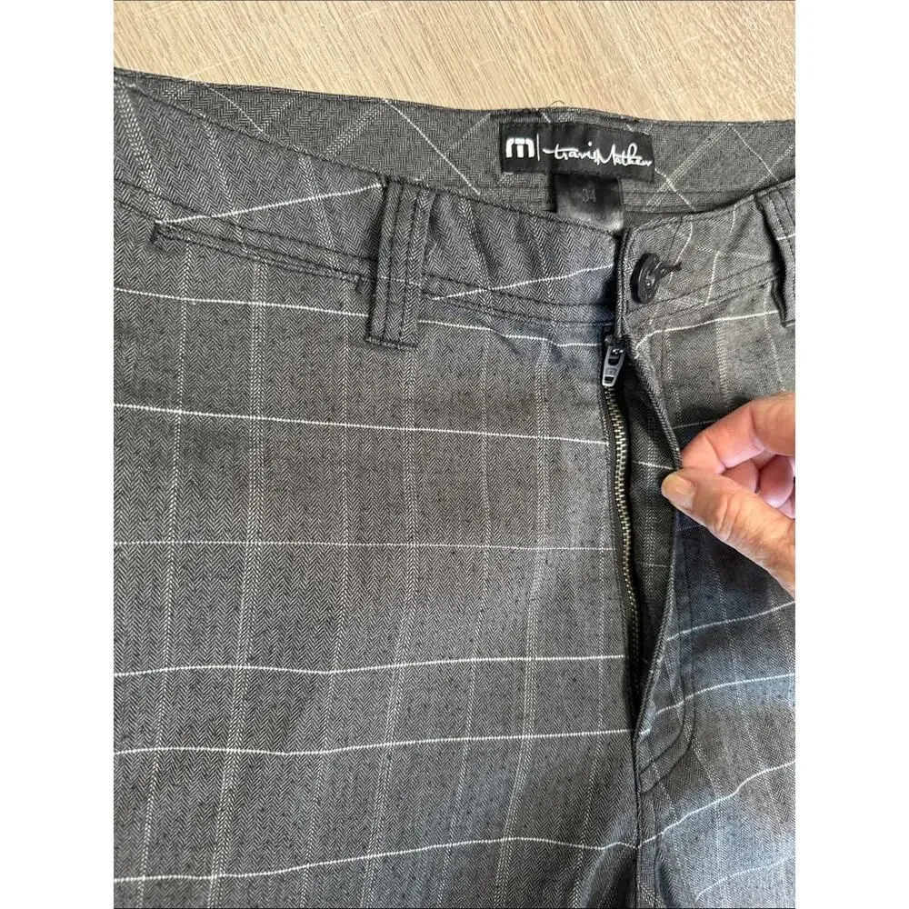 TRAVIS MATHEW Men's Gray Plaid Flat Front Shorts